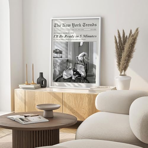 Trendy Newspaper Wall Art 16x20in White Framed Vintage Black and White - Image 7
