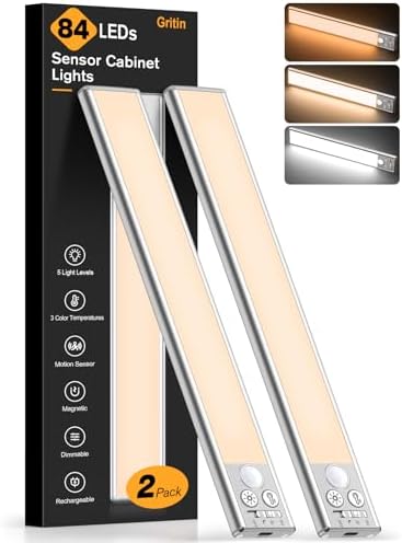 Gritin 10.2inch Under Cabinet Lighting Rechargeable 2 Pack by Gritin