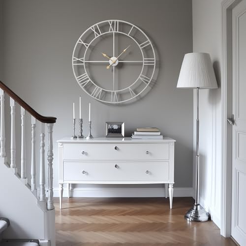 Cuspin 30 Inch Large Wall Clock Silver Decorative Modern Metal Clocks - Image 3