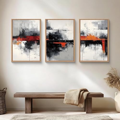 HOURIA Modern Abstract Framed Canvas Wall Art Set-16"x24"x3 - Image 3