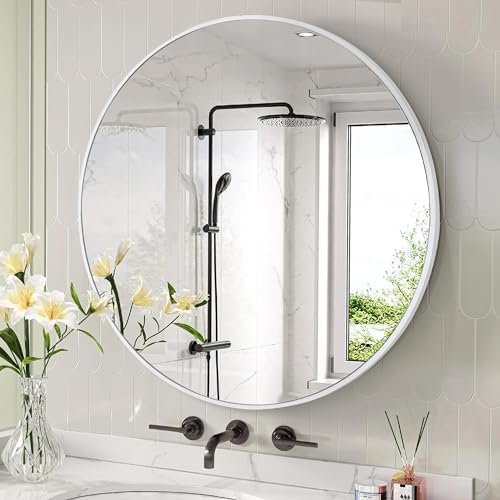 White Round Mirror 30 Inch for Bathroom - Image 4