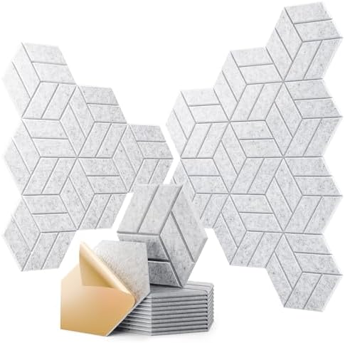 12Pcs Acoustic Panels with Self-Adhesive, Hexagonal Soundproof Wall Panels High by OTUOER