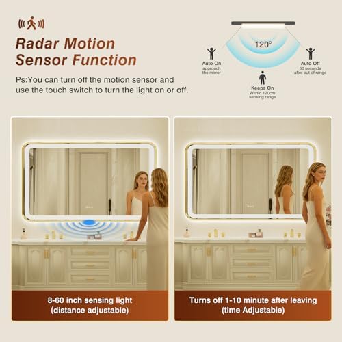 36x60 Inch Gold Framed LED Bathroom Mirror - Image 2