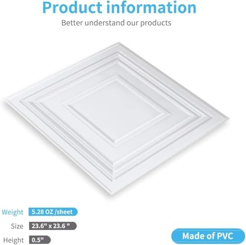 Art3d PVC Drop Ceiling Tiles 24x24 in, 48 Sq.Ft, Snow White - Image 3