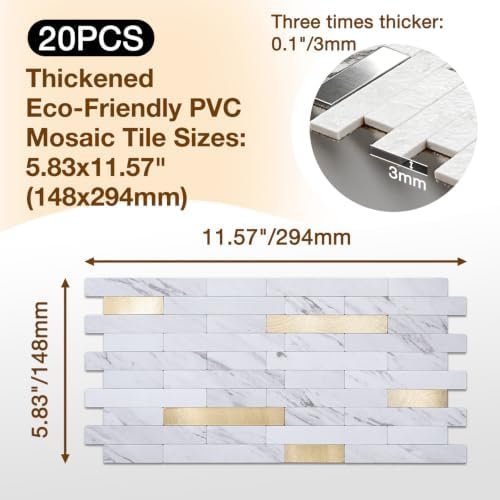 Peel and Stick Backsplash Tile Waterproof Removable PVC Wall Sticker 3D Faux - Image 2