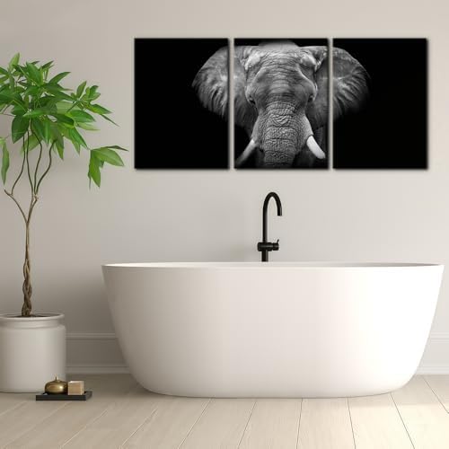 Pacimo 3 Pieces Wall Art for Living Room Elephant Canvas Wall Decor for Bedroom - Image 3
