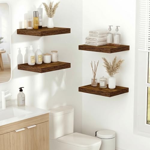 Vivelove 10x10 Inches Floating Shelves Wall Mounted Set of 2, Rustic Brown - Image 7