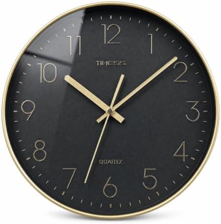 TIMESS 14 Inch Silent Wall Clock，High-Precision Analog Clock，Blck&Gold by TIMESS