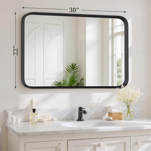 Bathroom Mirror 30x22 Inch Black Metal Frame Rectangle Vanity Mirror - Image 3
