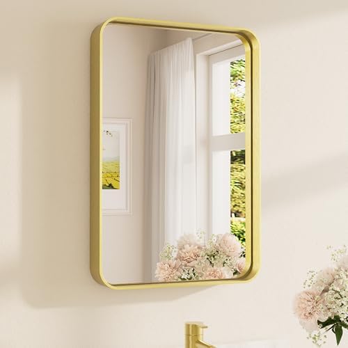 TETOTE 16 x 24 Inch Brushed Gold Frame Mirror, Brass Gold Bathroom Vanity Mirror by TETOTE