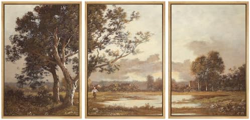 MUDECOR Framed Canvas Print Wall Art Rural Idyll Lakeside Trees and Pastoral by MUDECOR