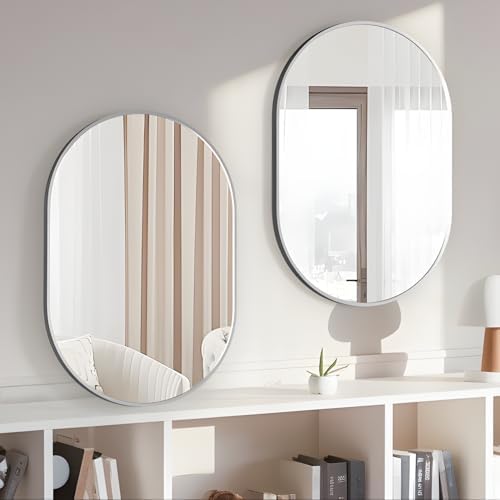 Oval Bathroom Mirror Wall Vanity Oval Mirrors, 2 Pieces 20"x30" Silver Bathroom - Image 4