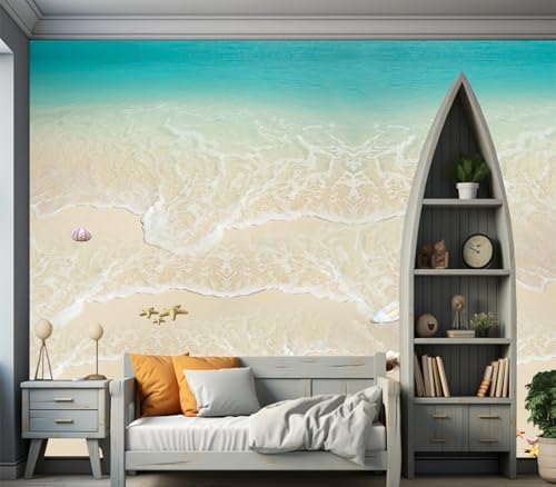 Turquoise Ocean Beach Waves Sand Starfish Peel Stick Wallpaper - Image 4