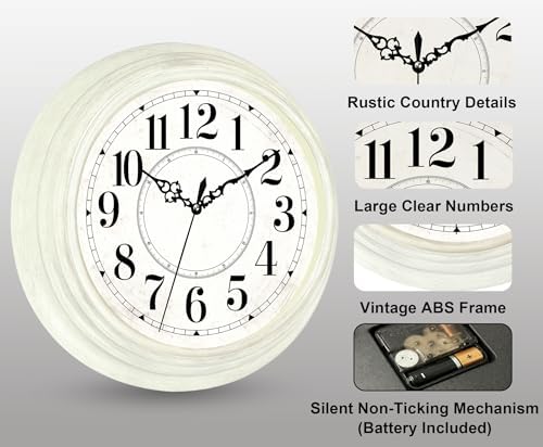 13 Inch Vintage Wall Clock, Silent Analog Clock Battery Operated - Image 3