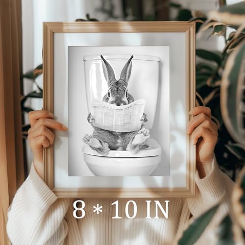 uniro Funny Bathroom Wall Art Prints Funny Rabbit on Toilet Wall Art Vintage - Image 3