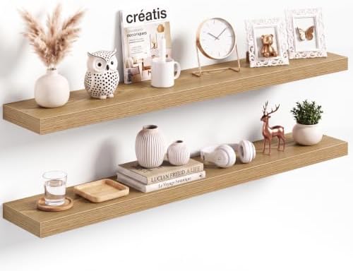 Acovy 48x8in Floating Shelves 2 Pack, Wall Mount Display Shelf, Light Brown by Acovy