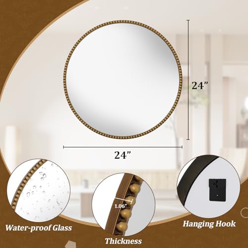 24'' Round Bathroom Mirror, Beaded Circle Decorative Wall Mirror - Image 5