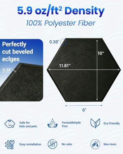 12 Pack Hexagon Self-Adhesive Decorative Acoustic Wall Panels - Image 2
