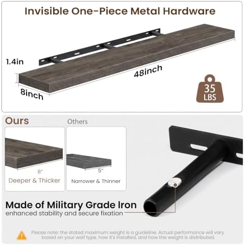 Acovy 48x8in Floating Shelves 2 Pack, Wall Mount Display Shelf - Image 3