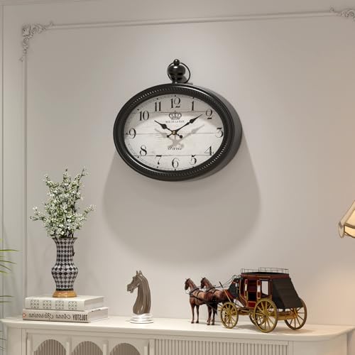 Retro Oval Wall Clock. Black Vintage Antique Style - Image 3