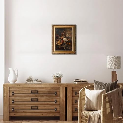 uniro Vintage Gold Framed Wall Art, Moody Dark Autumn Floral Wall Art Prints - Image 6