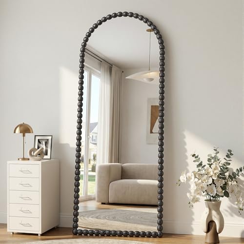 Antok 58" x 21" Arched Full Length Mirror, Antique Beaded Frame Floor Standing - Image 6