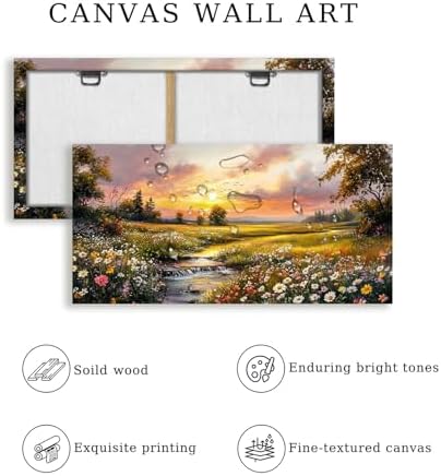 crmotu Rustic Wildflowers Wall Decor, Riverside Sunset Prints 24X48 In - Image 6