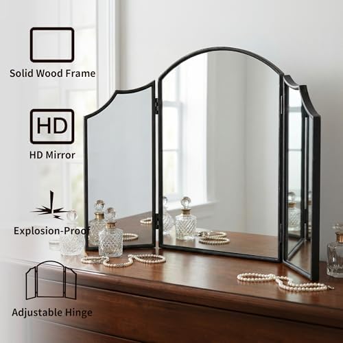 Besdomus Black Scalloped Vanity Mirror: 36"x24" Three Sided Dresser Miror - Image 3