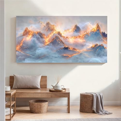 YISXINOAG Golden Snow Mountain Wall Art Abstract Landscape Painting 29"X58" - Image 3