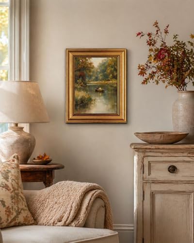 Gold Framed Wall Art, Country Fisherman Canvas Prints, Vintage Rowboat River - Image 4