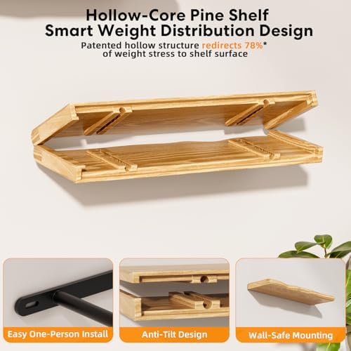 Organic Wavy Edge Floating Shelves, Hidden Brackets, 2 Pack 24 in - Image 4