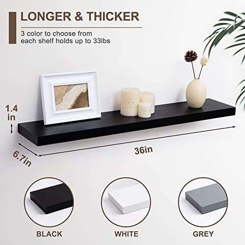 fuqing 36 Inch Floating Shelves, 6.7 Inch Deep Black Wall Shelves Set of 2 - Image 3