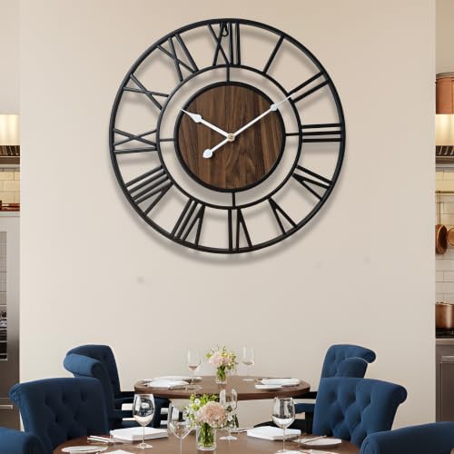 Large Metal Wall Clock, 20 Inch Retro Decorative Silent, Non Ticking, Battery - Image 4