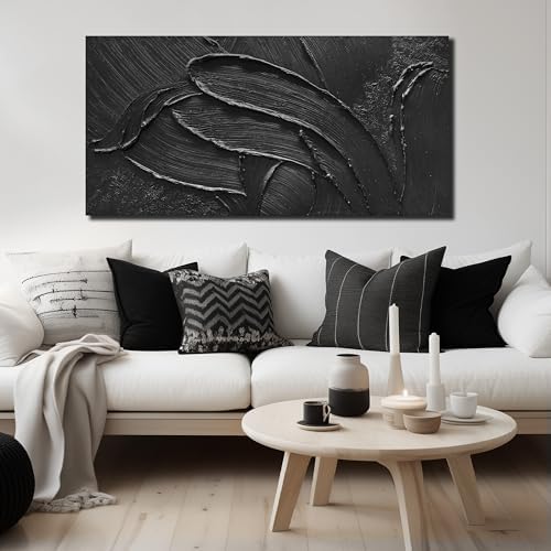 3D Hand Painted Abstract Canvas Wall Art Black Art Wall Decor - Image 2