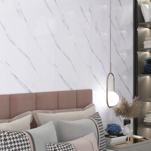 LACHEERY White Marble Wall Panels Peel and Stick Marble Wallpaper - Image 2