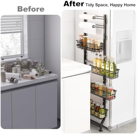 BUKFEN 6-Tier Slim Corner Shelf, Spice Rack Narrow Storage Next to Fridge - Image 3