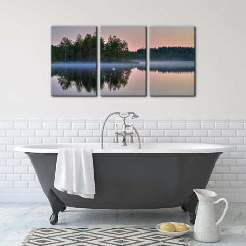Pacimo 3 Pieces Canvas Wall Art Print Misty Lake Sunrise Wall Decor - Image 4