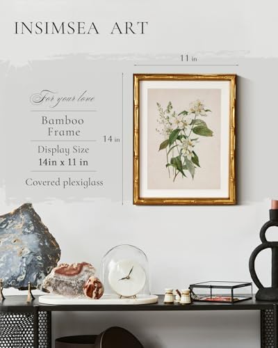 InSimSea Gold Bamboo Framed Wall Art, Neutral Floral Botanical Print - Image 3