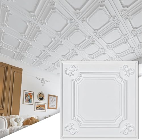 Art3d 12-Pack Waterproof Drop Relief Ceiling Tiles, 24 x 24 in, Cloud-White - Image 2