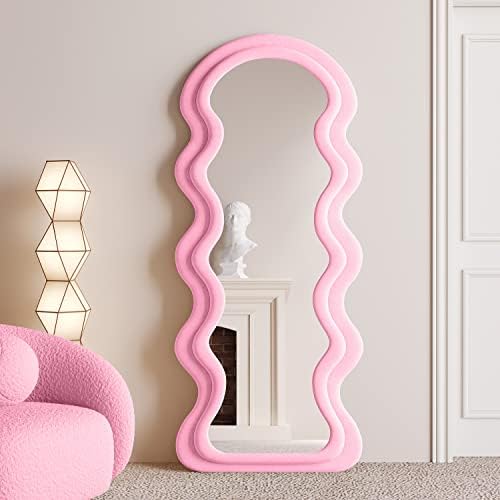 BOJOY Full Length Mirror 63"x24", Irregular Wavy Mirrors, Wave Arched Floor by BOJOY