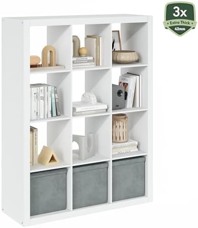 Furinno Cubicle Book Shelf, 12-Cube Bookshelf, 1.65" Triple Thick Frame Cube - Image 7