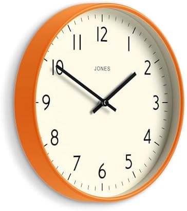 JONES CLOCKS® Studio Clock | Modern Round wall Clock | 12" | Orange by JONESCLOCKS