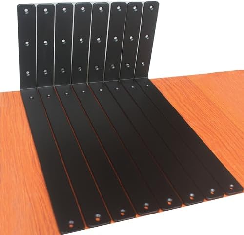 8 Pack - L 16" x H 8" x W1.5, 5mm Thick Black L Shelf Bracket, Iron Shelf by MHMYDZ