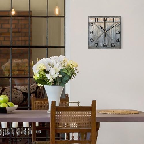 Moderate 8 Inch Square Wall Clock, Vintage Weathered Wooden Barn Door Non - Image 2