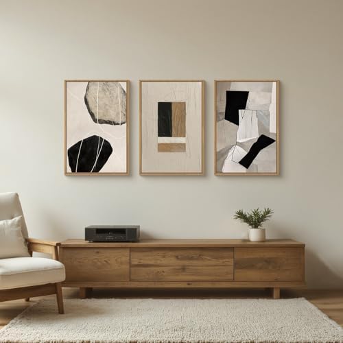 FWIEXA Modern Abstract Wall Art Set of 3, Neutral Beige Pictures Wall Decor - Image 4