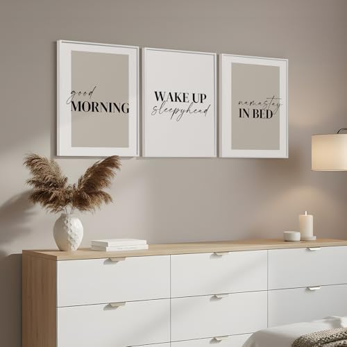 Framed Neutral 3 Piece Minimalist Canvas Wall Art Master Bedroom, 12x16 In - Image 2