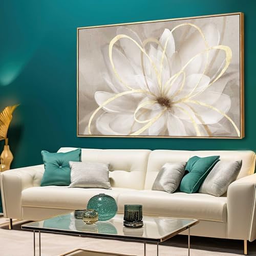 SOUGUAN Flower Wall Art for Living Room 32x48 Inch Gold Large Artwork Painting - Image 2