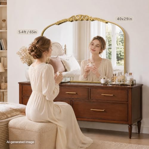Besdomus Vintage Arched Wall Mirror: 40”x29” Rose Gold Dresser Mirror - Image 4