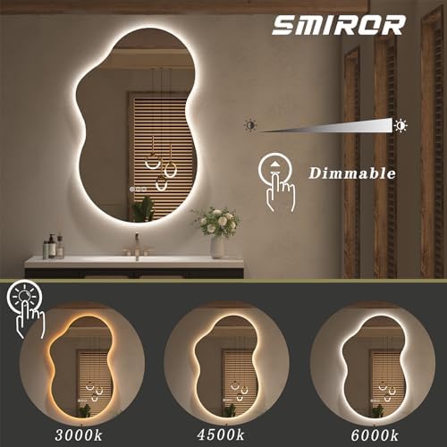 SMIROR 24x36 Irregular Backlit Led Lighted Bathroom Vanity Mirror - Image 5