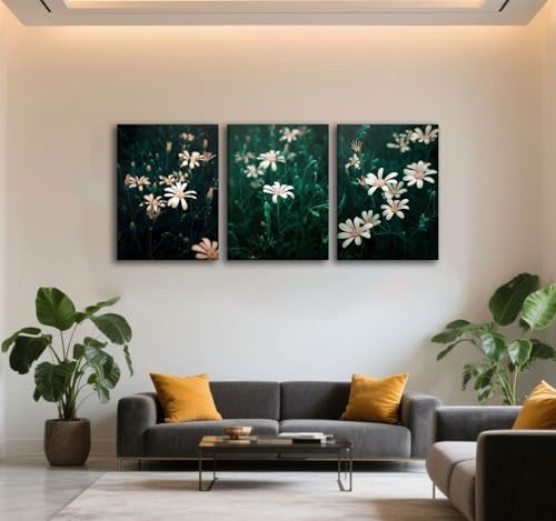 CHTEXA Dark Green Daisy Canvas Wall Art, 3 Piece Gallery Wrapped Set - Image 3